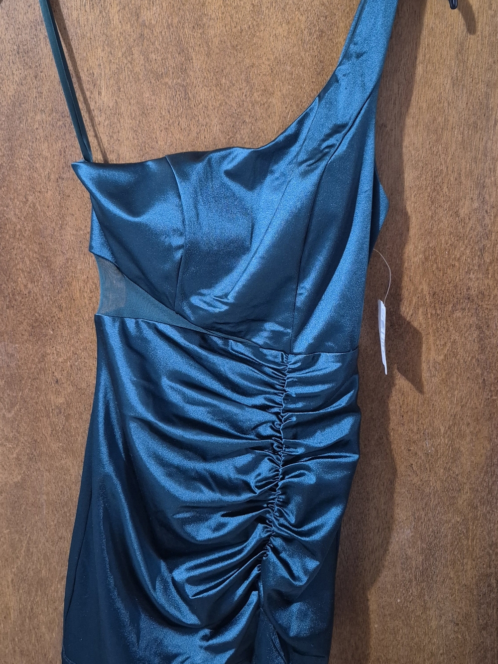 Windsor One-Shoulder Teal Satin Ruched Dress